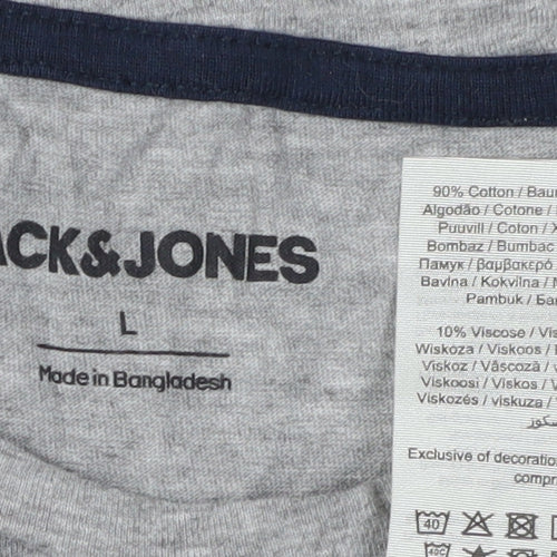 Jack & Jones Grey Men's Graphic T-Shirt Size L