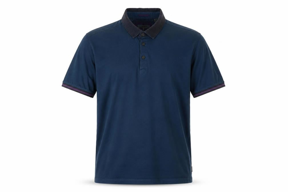 Front view of Ted Baker Men's Blue Polo Shirt, size L, Short Sleeve