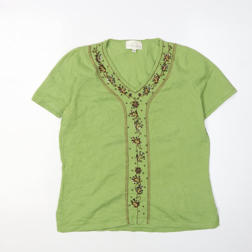 Vanity Fair Women’s Green Beaded V-Neck T-Shirt M