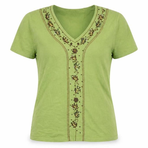 Vanity Fair Women’s Green Beaded V-Neck T-Shirt M