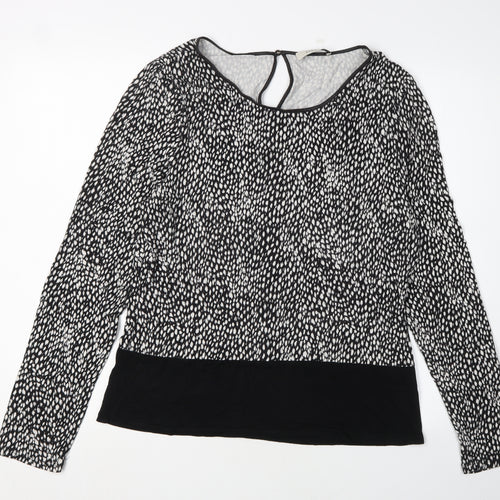 Oasis Women's Black XL Animal Print Long Sleeve Blouse