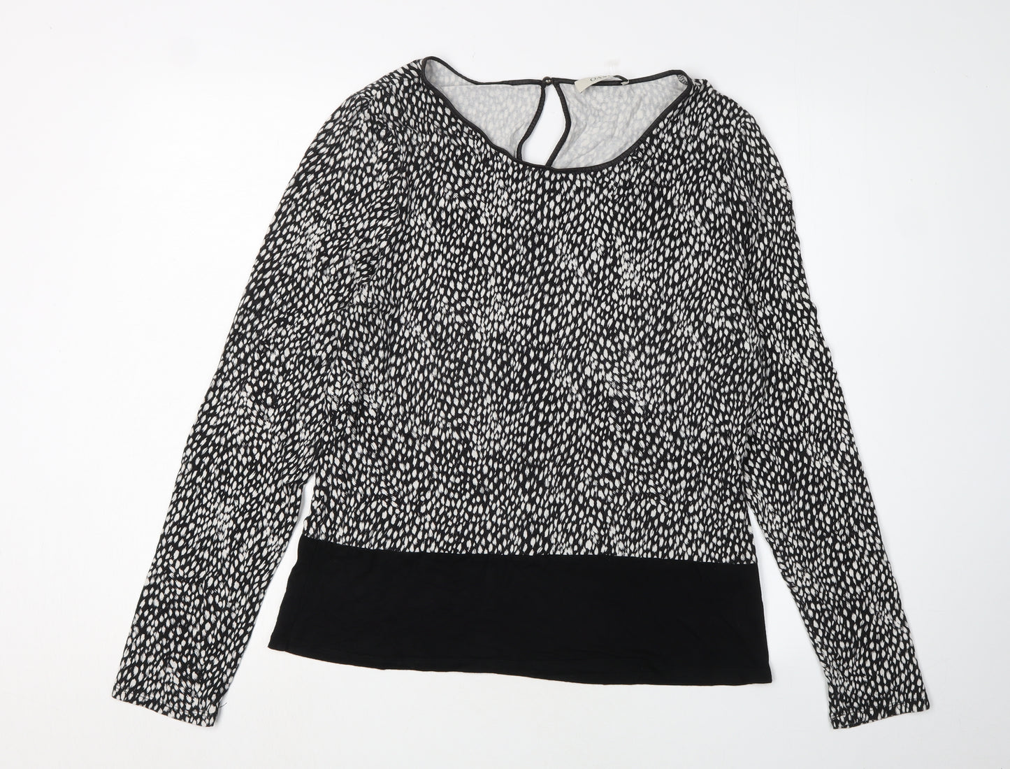 Oasis Women's Black XL Animal Print Long Sleeve Blouse