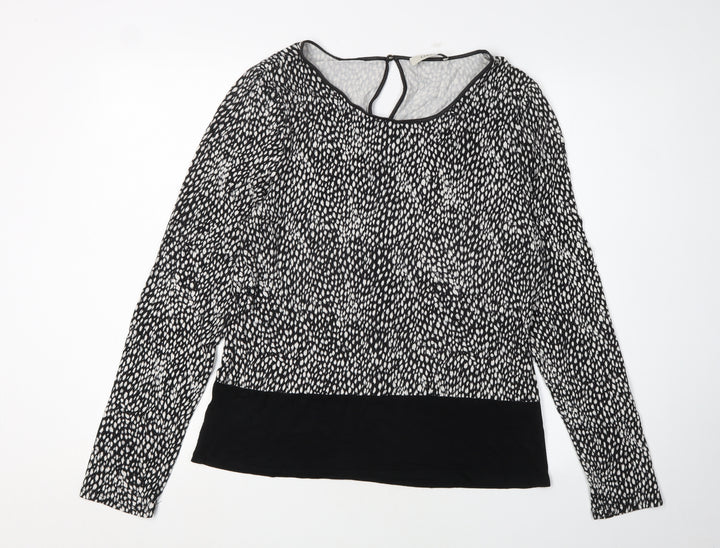 Oasis Women's Black XL Animal Print Long Sleeve Blouse