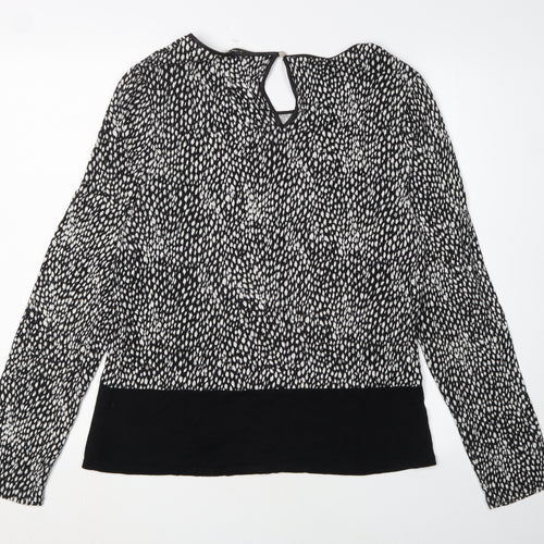 Oasis Women's Black XL Animal Print Long Sleeve Blouse
