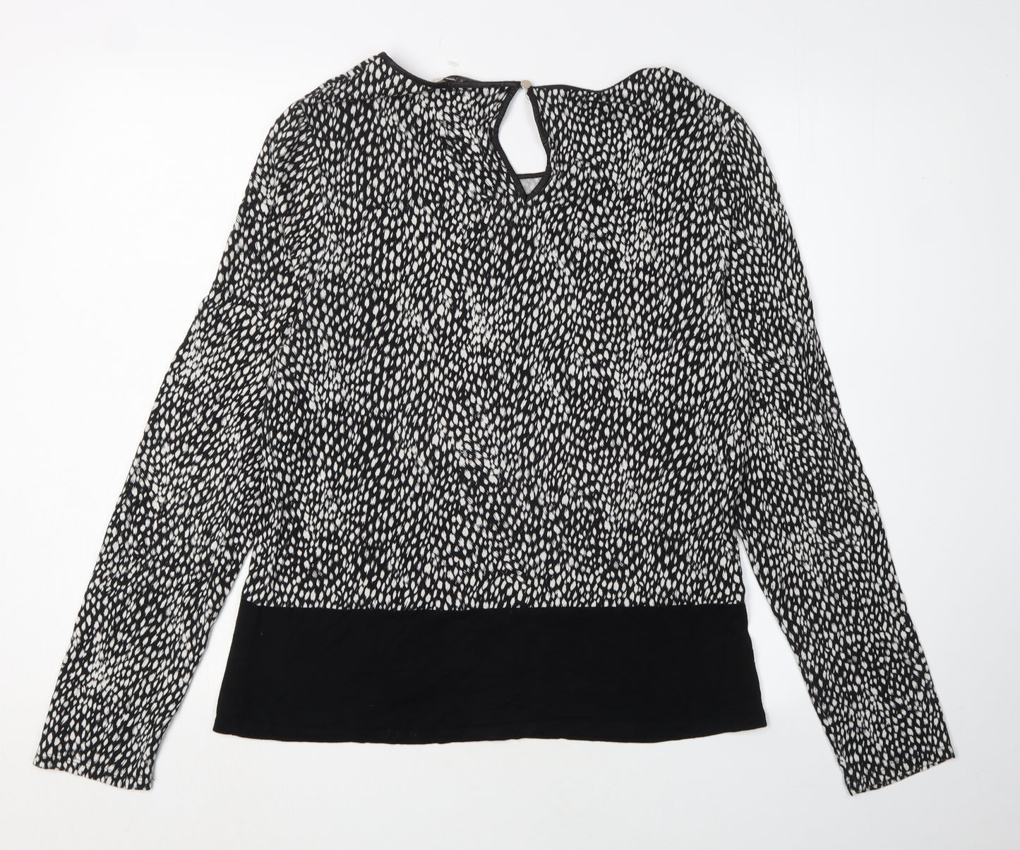 Oasis Women's Black XL Animal Print Long Sleeve Blouse