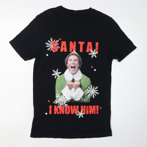 Elf Men's Black Christmas T-Shirt, Size S, Cotton Crew Neck