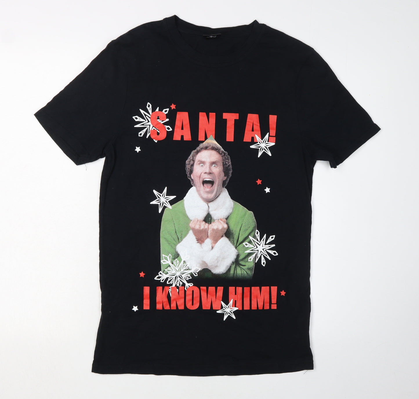 Elf Men's Black Christmas T-Shirt, Size S, Cotton Crew Neck