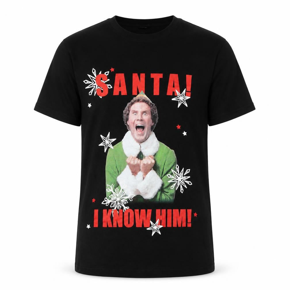 Elf Men's Black Christmas T-Shirt, Size S, Cotton Crew Neck