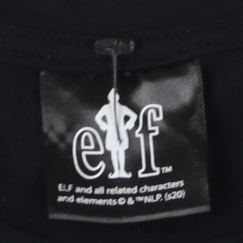 Elf Men's Black Christmas T-Shirt, Size S, Cotton Crew Neck