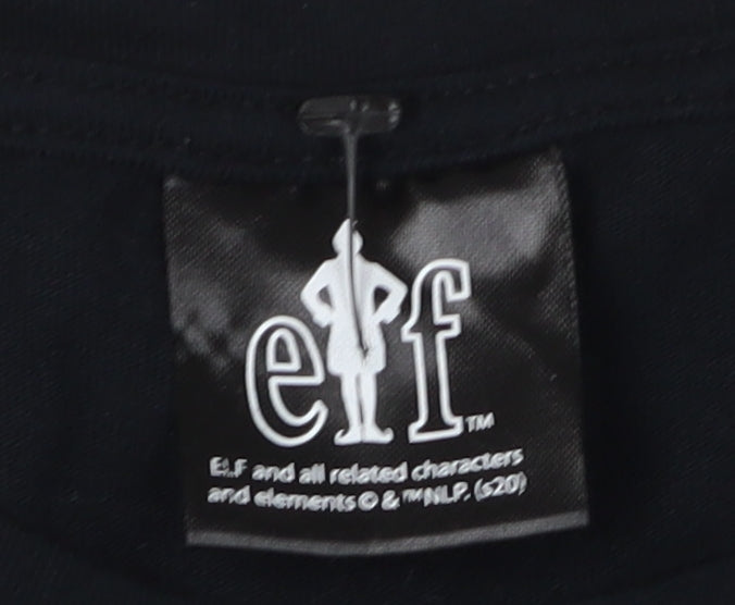 Elf Men's Black Christmas T-Shirt, Size S, Cotton Crew Neck
