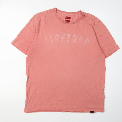 Firetrap Men's Pink Crew Neck T-Shirt, Size L, Casual Fit