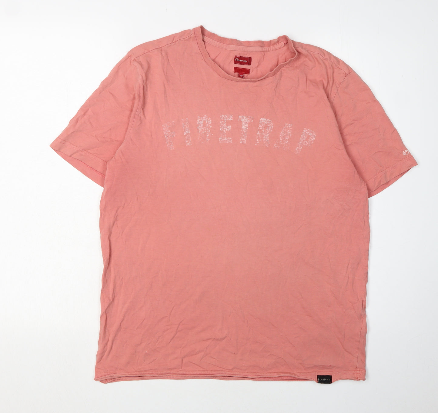 Firetrap Men's Pink Crew Neck T-Shirt, Size L, Casual Fit