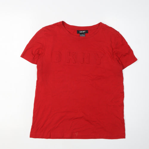 DKNY Women's Red Basic T-Shirt, Size S, Casual Crew Neck
