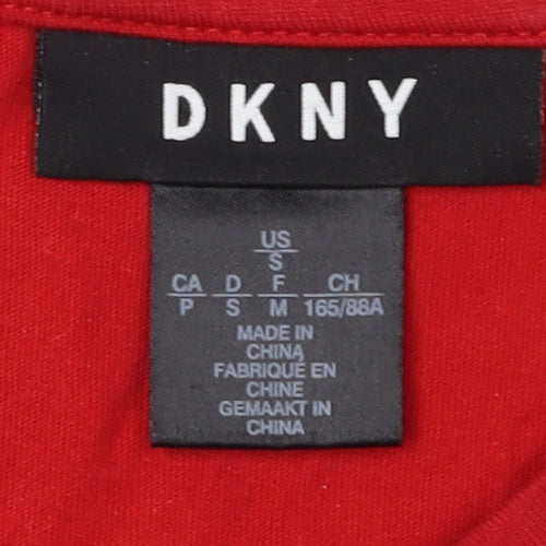DKNY Women's Red Basic T-Shirt, Size S, Casual Crew Neck