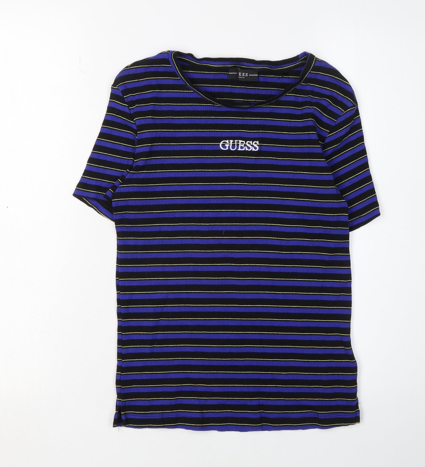 Guess Women's Striped T-Shirt, Size S, Black & Blue