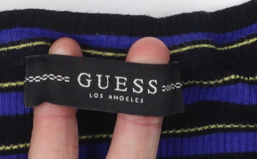Guess Women's Striped T-Shirt, Size S, Black & Blue