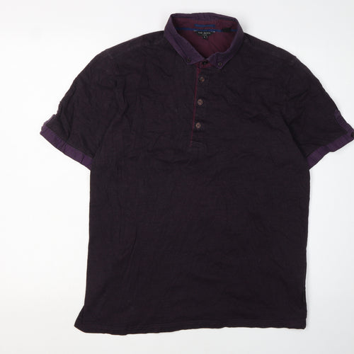Ted Baker Men's Purple Polo Shirt L Short Sleeve Button