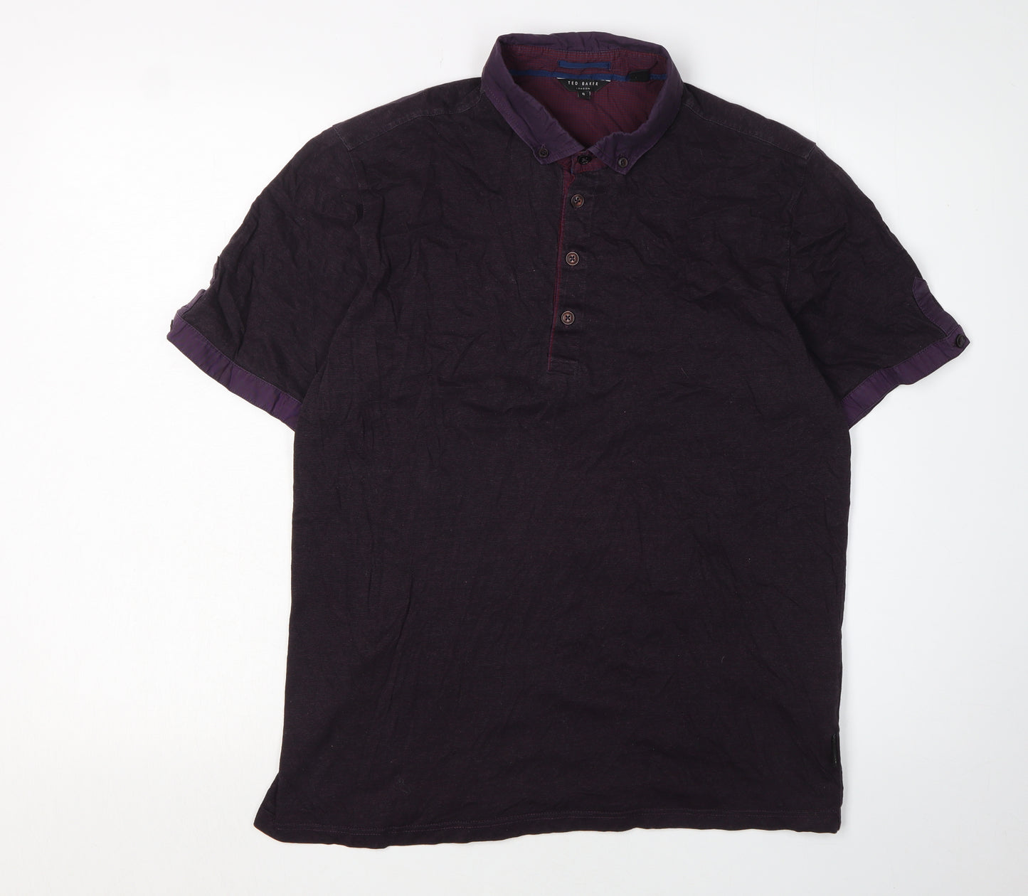 Ted Baker Men's Purple Polo Shirt L Short Sleeve Button