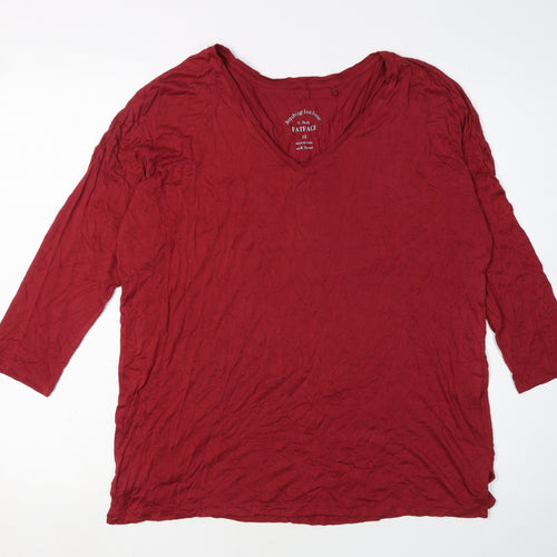 FatFace Women's Red V-Neck T-Shirt Size 12