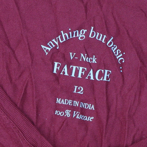 FatFace Women's Red V-Neck T-Shirt Size 12