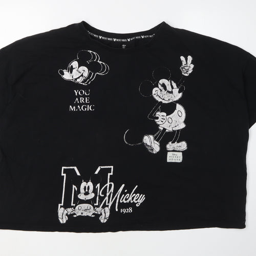 Disney Women Black XL Mickey Mouse Cartoon T-Shirt