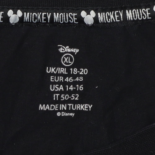 Disney Women Black XL Mickey Mouse Cartoon T-Shirt