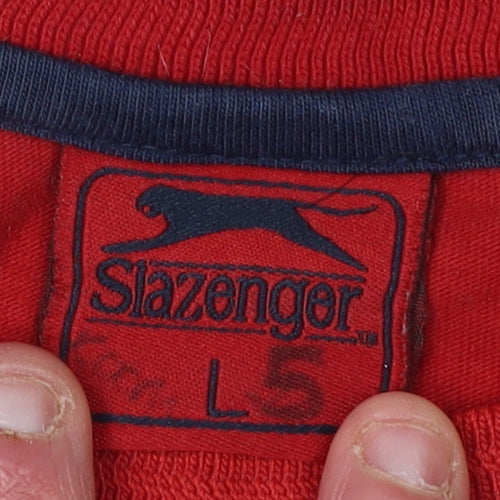Slazenger Men's Red T-Shirt L Solid Crew Neck Logo