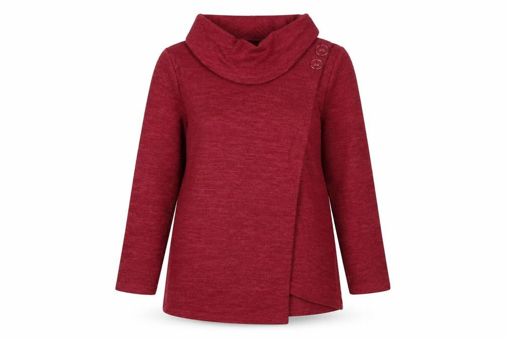 Front view of TIGI Women's Red Cowl Neck jumper, size 10