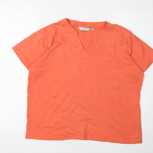 EWM Women's Orange V-Neck Short Sleeve T-Shirt, Size L, Cotton