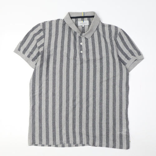 Larsson & Co Men's Grey Striped Cotton Polo Shirt L