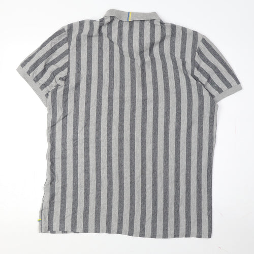 Larsson & Co Men's Grey Striped Cotton Polo Shirt L