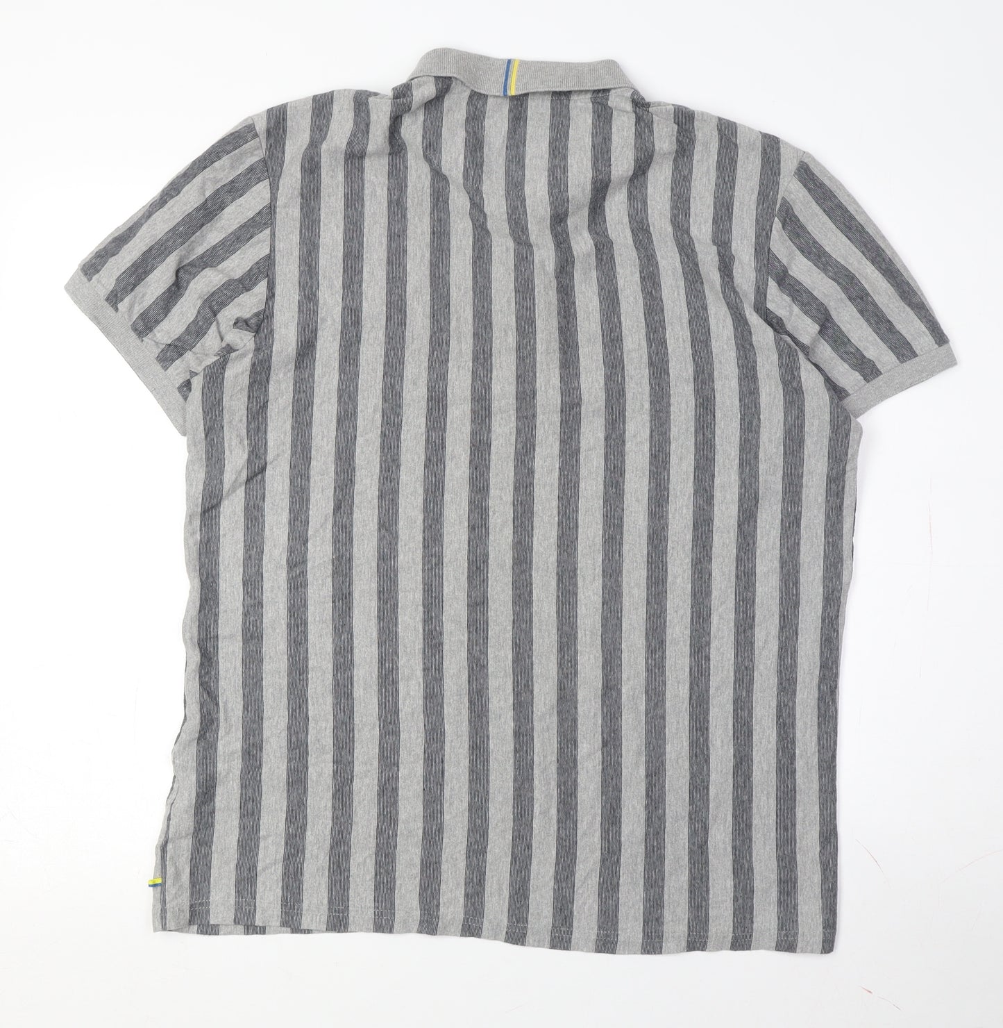 Larsson & Co Men's Grey Striped Cotton Polo Shirt L