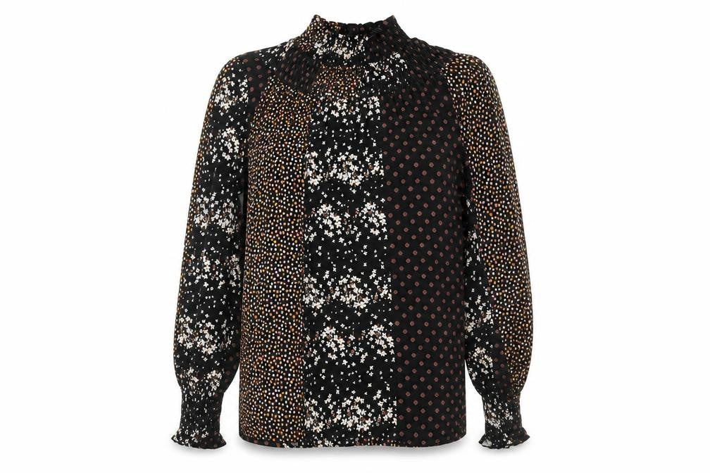 Front view of Oasis Women's XS Black Floral Tunic Blouse Knit