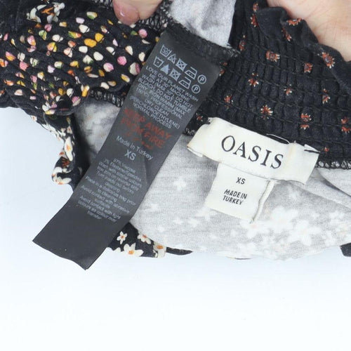 Oasis Women's XS Black Floral Tunic Blouse Knit