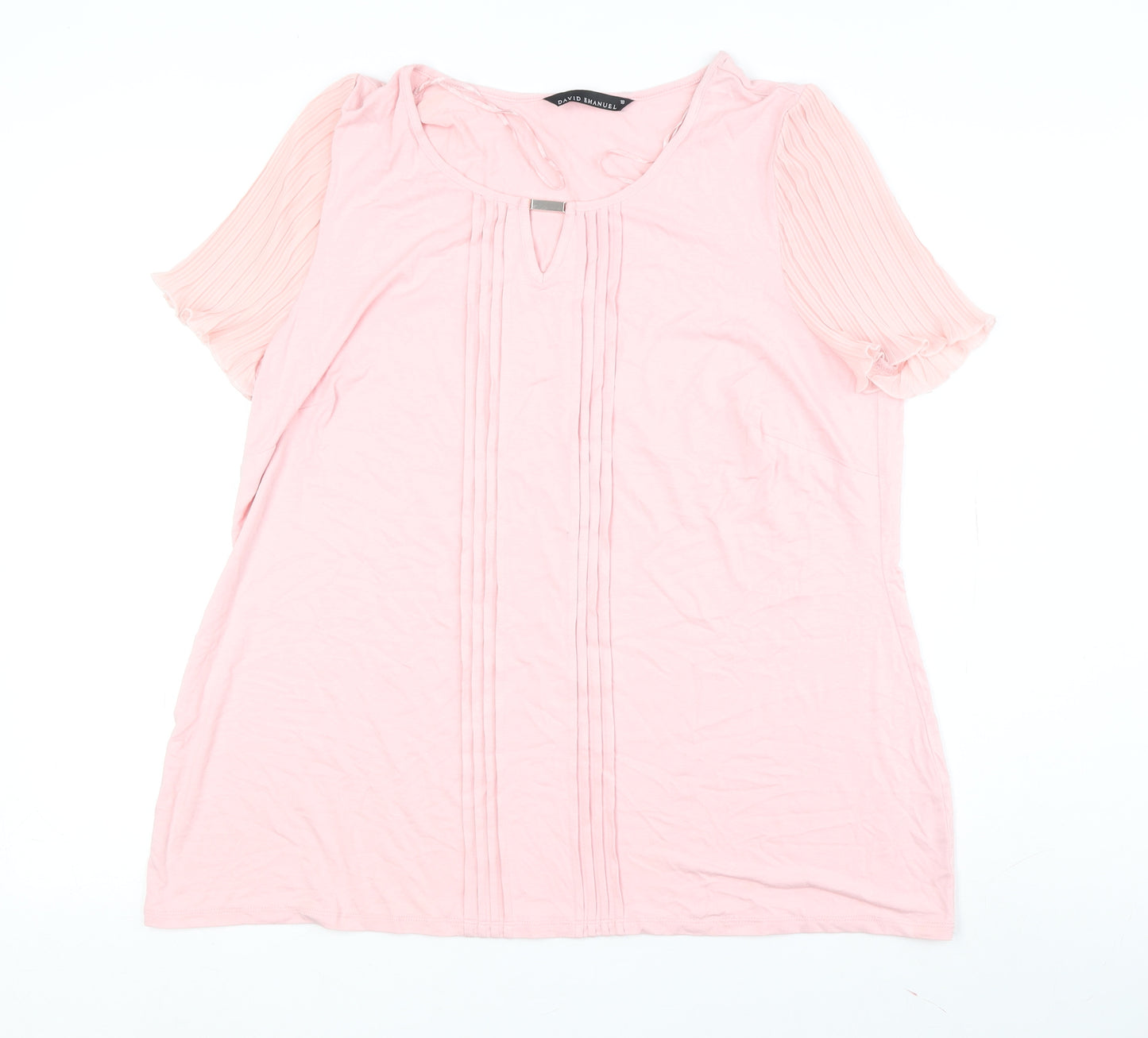 David Emanuel Pink Short Sleeve V-Neck Top Size 18