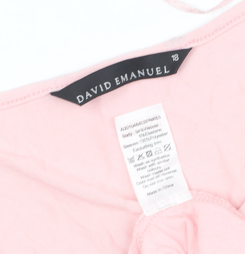 David Emanuel Pink Short Sleeve V-Neck Top Size 18