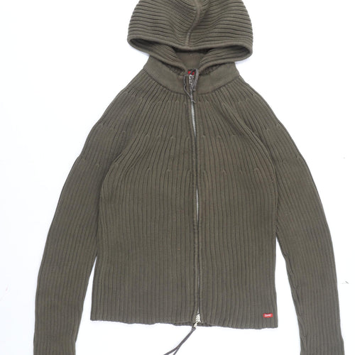 Esprit Women's Green Hooded Full Zip Knit Hoodie, L