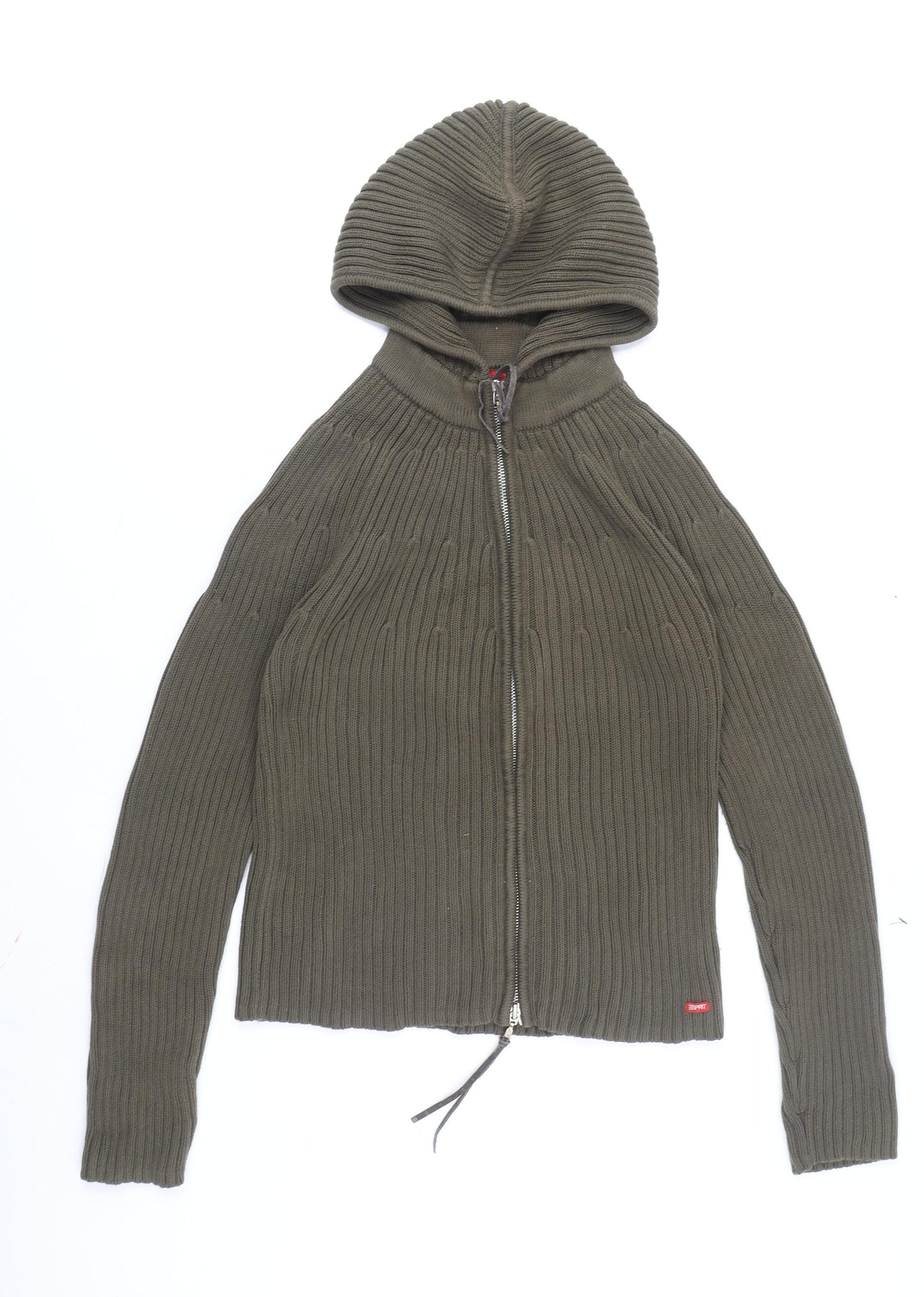 Esprit Women's Green Hooded Full Zip Knit Hoodie, L