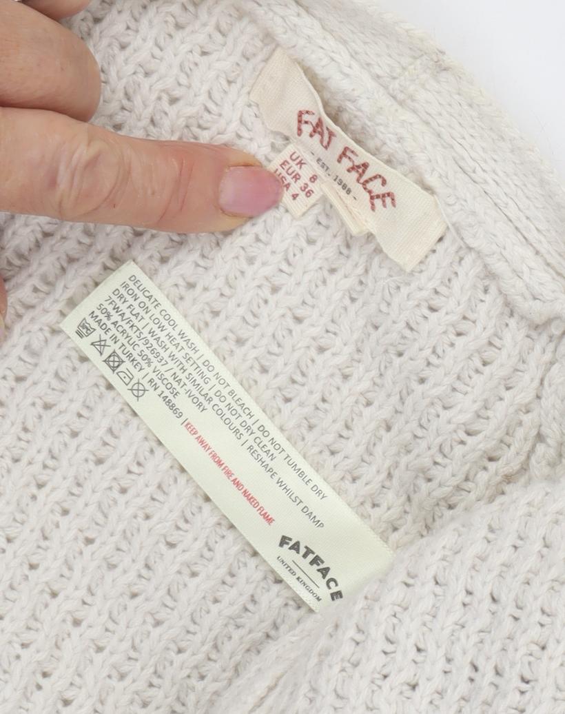 Fat Face Women's Ivory Cardigan V-Neck Size 8