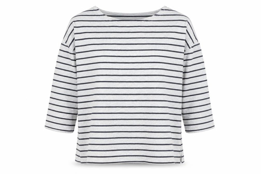 Front view of French Connection Women's Grey Striped T-Shirt, S
