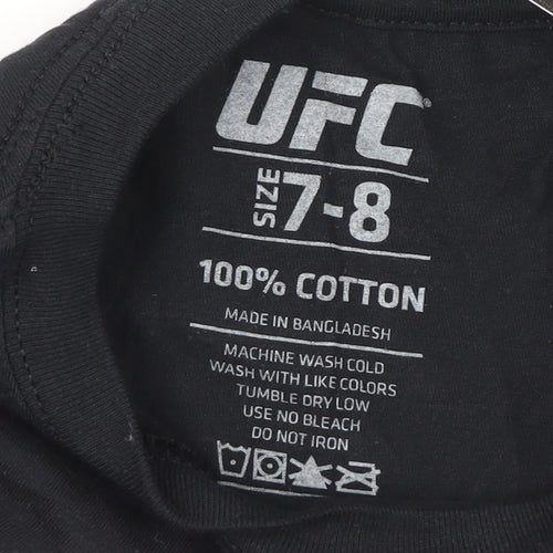 UFC Boys Black Cotton T-Shirt 7-8 Years with Logo, New