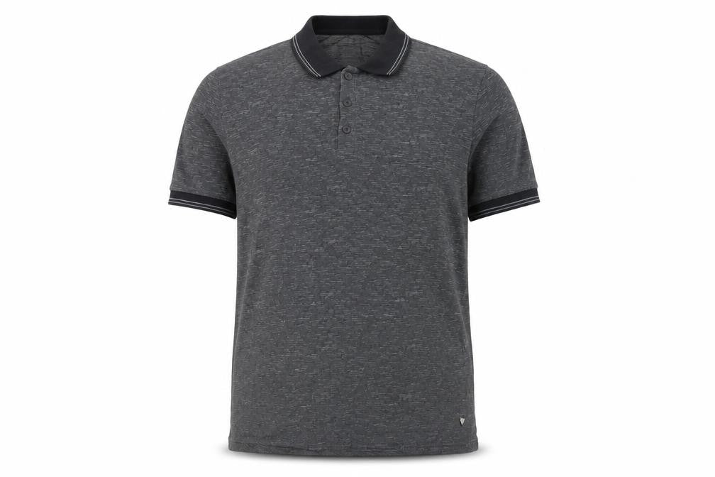 Front view of Guess Men's Grey Short Sleeve Polo Shirt, size M
