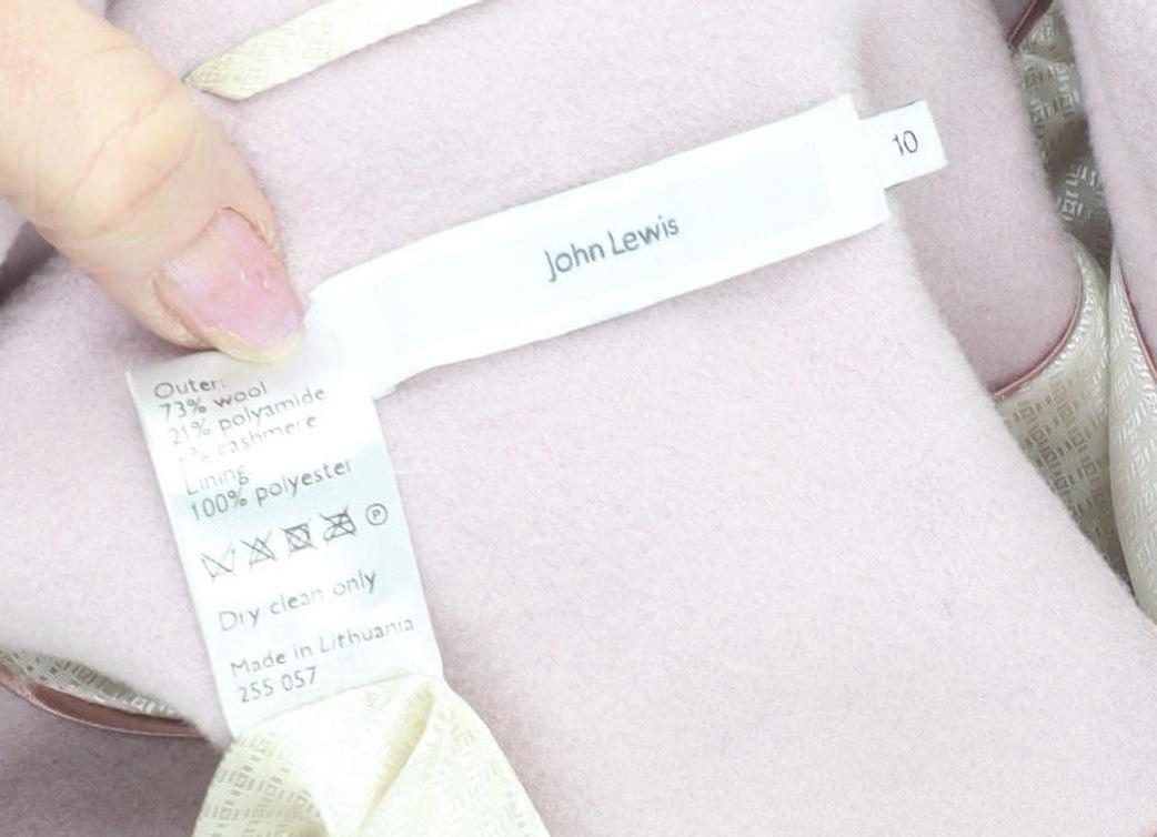 John Lewis Women's Pink Wool Blend Overcoat Size 10