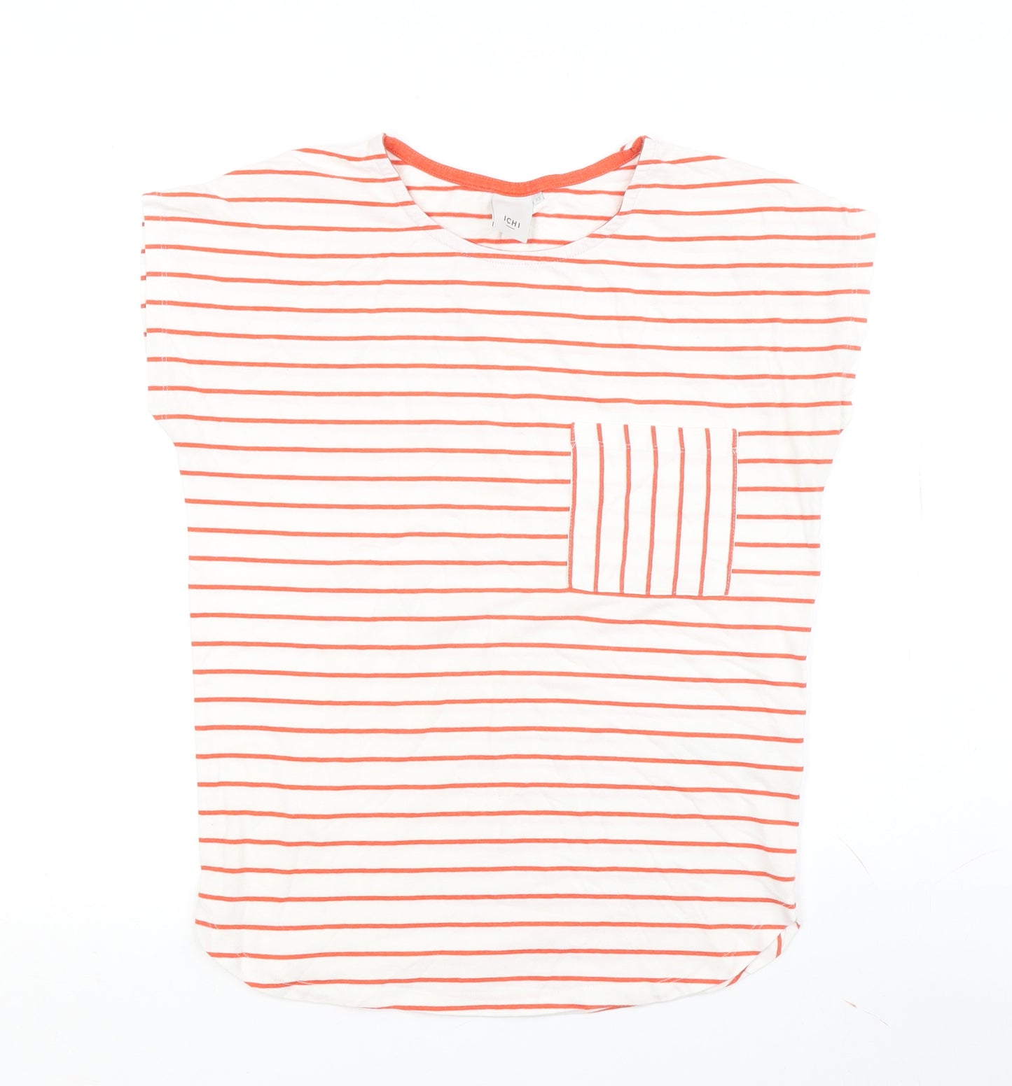ICHI Women's White Striped T-Shirt, XS, Summer Style