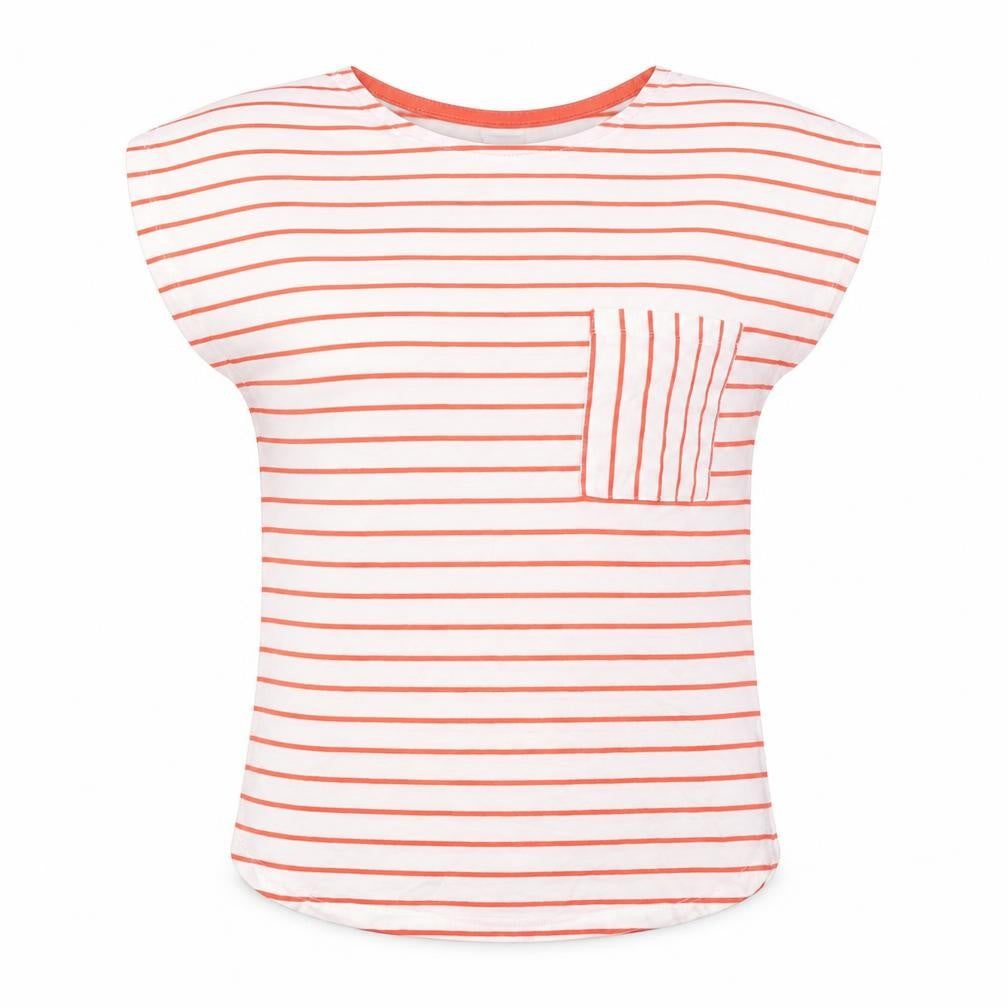 Front view of ICHI Women's White Striped T-Shirt, XS, Summer Style