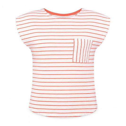 Front view of ICHI Women's White Striped T-Shirt, XS, Summer Style