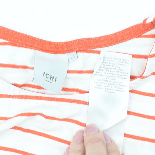 ICHI Women's White Striped T-Shirt, XS, Summer Style