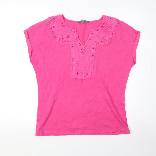 Laura Ashley Women's Pink Embroidered Short Sleeve T-Shirt