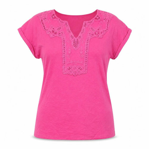 Laura Ashley Women's Pink Embroidered Short Sleeve T-Shirt