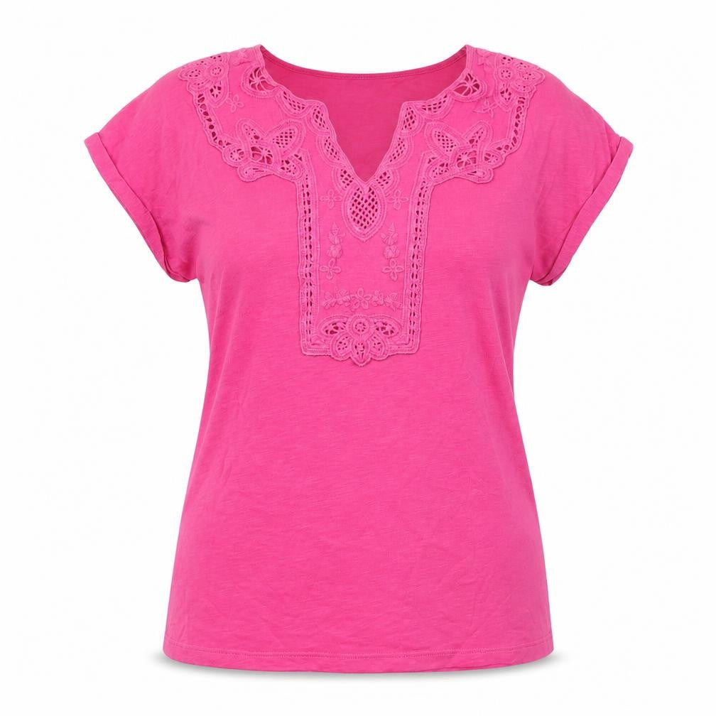Laura Ashley Women's Pink Embroidered Short Sleeve T-Shirt